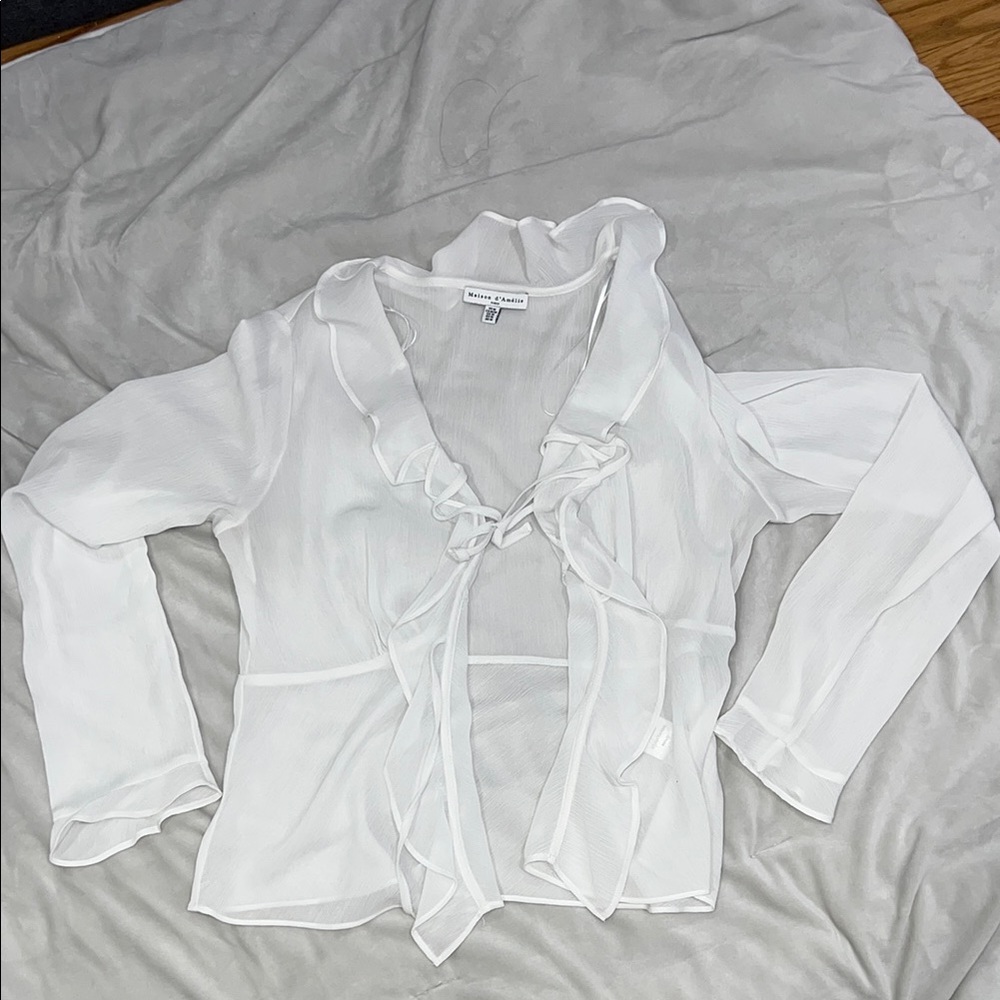 Elegant Sheer White Blouse with Ruffle Accents